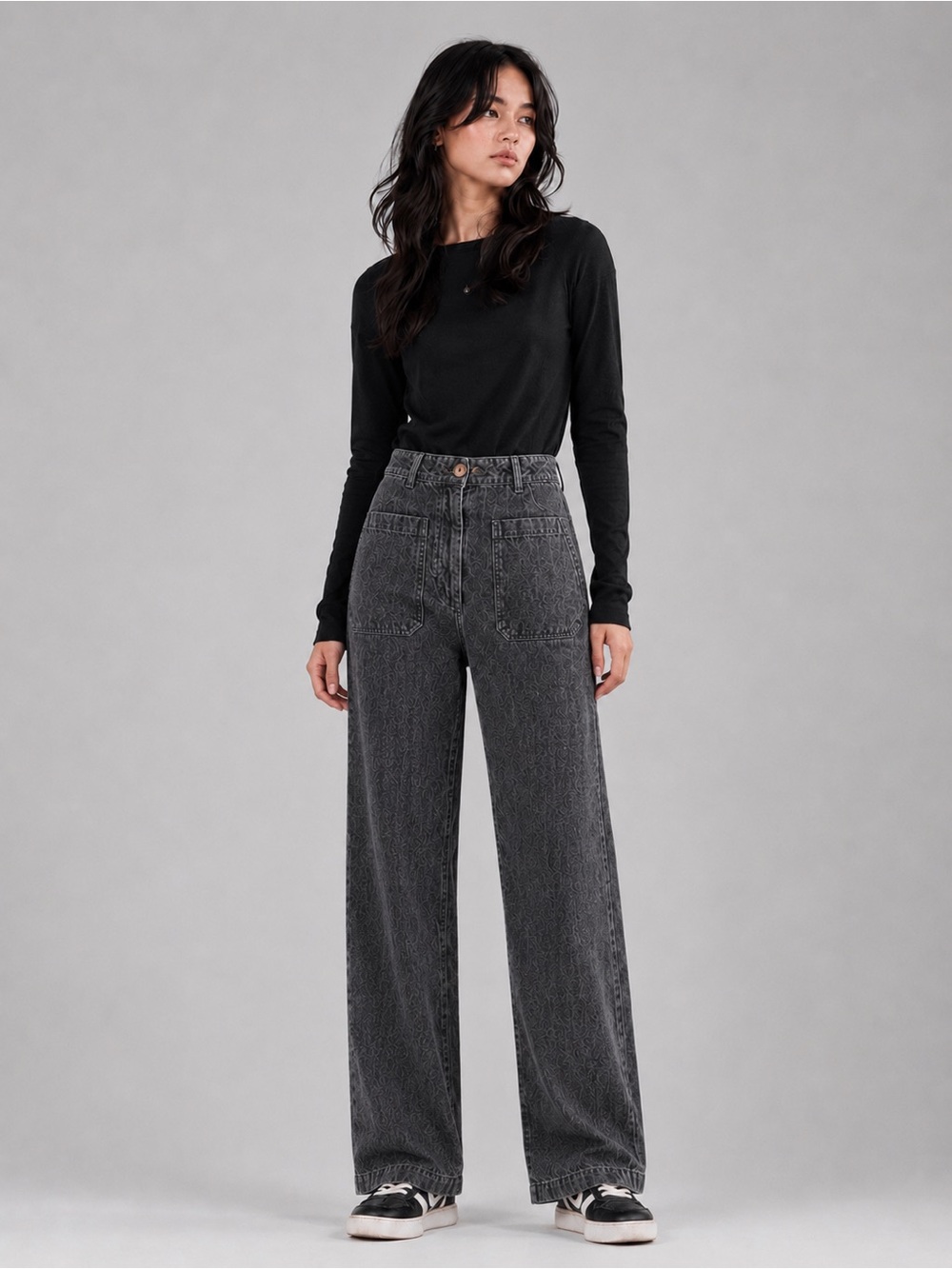 En Saison High-Rise straight  Leg corduroy Jeans in gray/Black